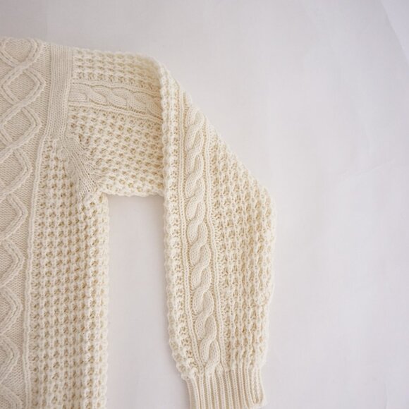 Vintage Cream Cable Knit Textured Aran Fisherman Sweater Cotton Blend XL - Picture 4 of 9
